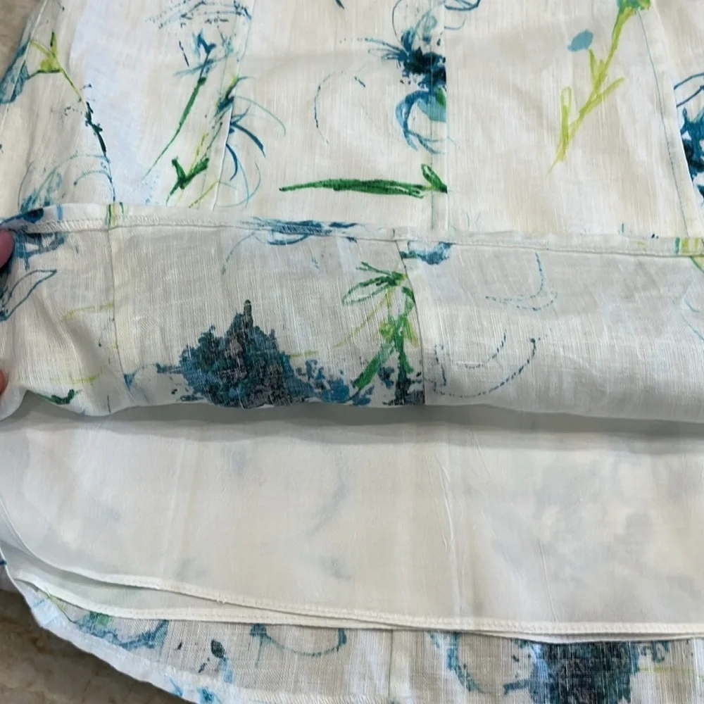 Ann Taylor | 100% Linen Floral Pencil Skirt | White‎ & Blue | Petite Size 4 (4P)